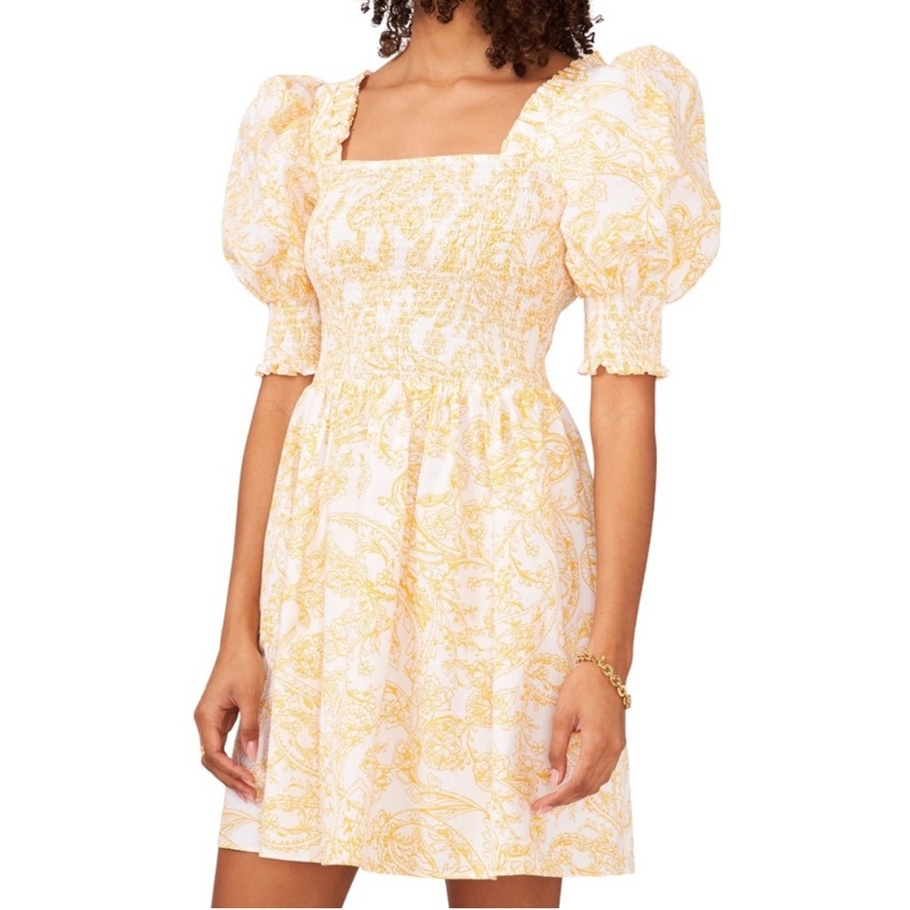 1. State Yellow Patterned Mini Dress